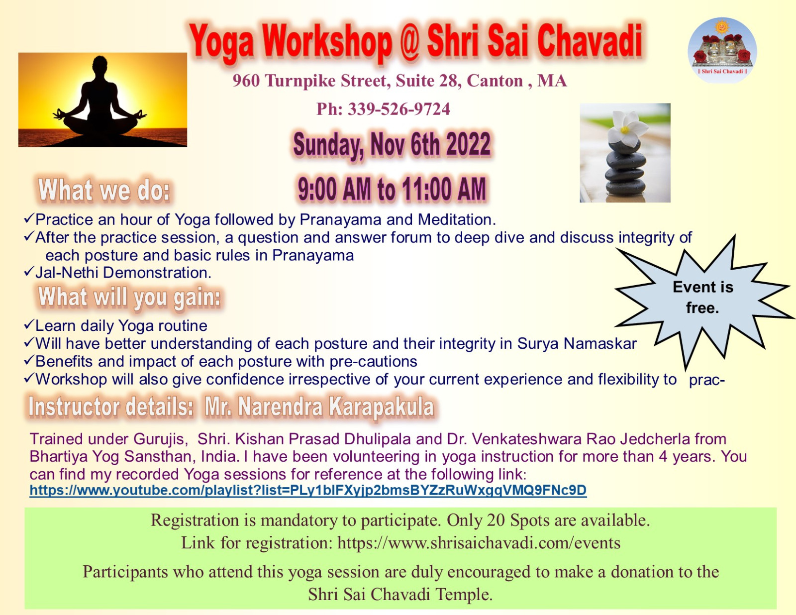 ShriSaiChavadi YogaWorkshop Oct2022